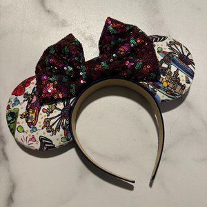 Disney Characters & Rides Print Mickey Mouse Ears w/ Multicolor Sequin Bow